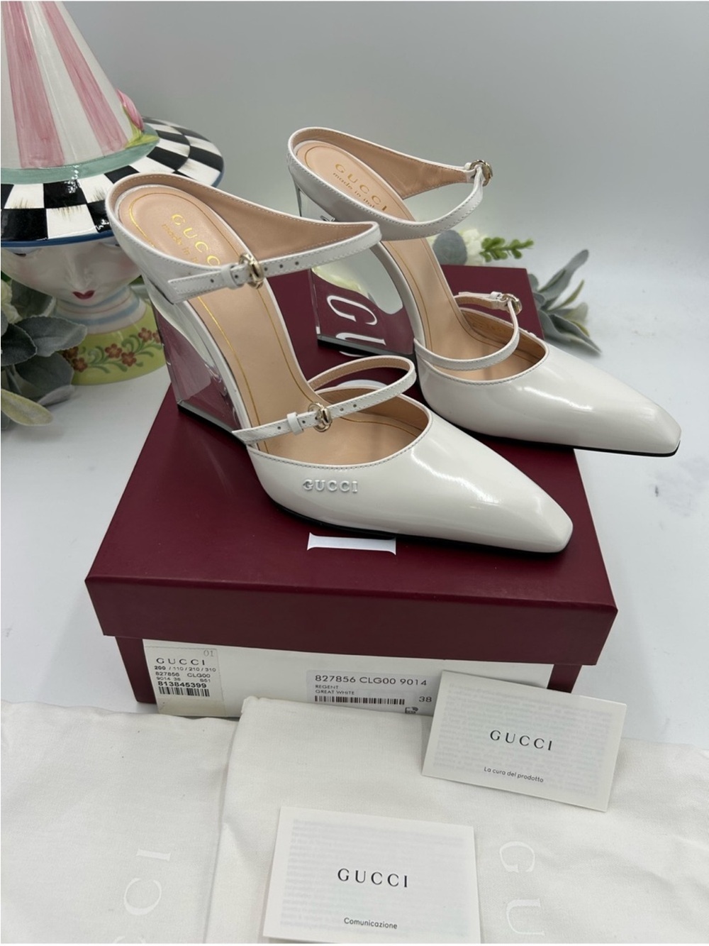 Women’s Gucci Christy patent leather wedge mule size 38 made in Italy